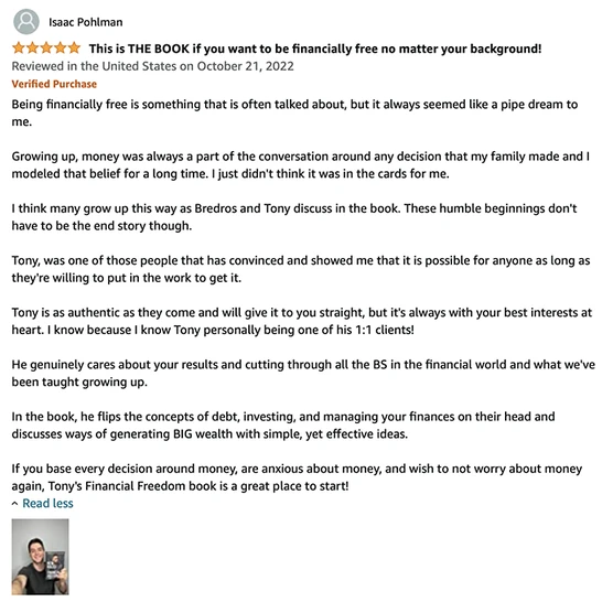 Testimonial about Financial Freedom book